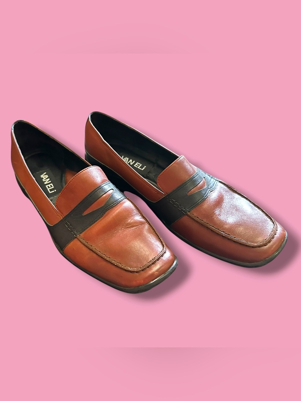Van Eli Two-Tone Brown Leather Penny Loafers